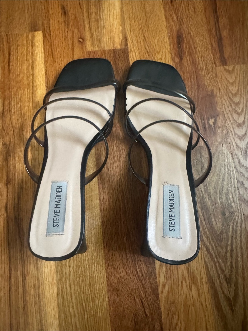 Steve Madden Black Clear-Strap Square-Toe Block Heels